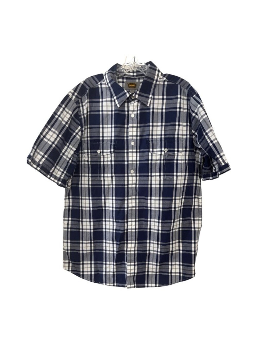 The Foundry Supply Co Mens Plaid Short Sleeve Button Down Shirt Large Navy Gray